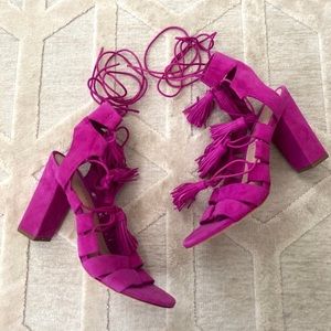 Loeffler Randall Pink Suede Lace Up Heels